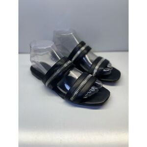 Rebecca Minkoff Marciann Flat Zipper Womens Leather Slide Sandal Black Sz 7.5M